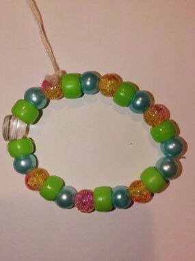 Kids Green & Blue Beaded Stretch Bracelet - Unbranded